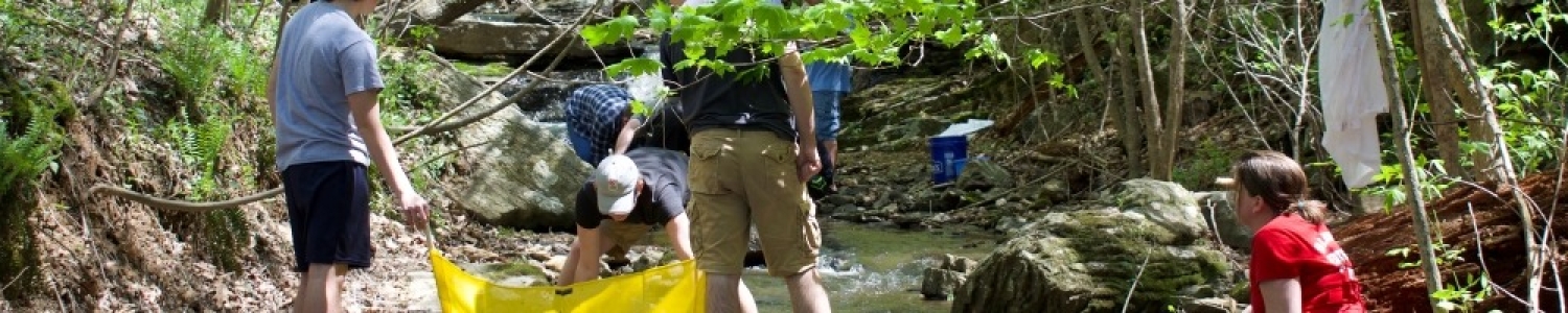 high school students on the bank of the Shenandoah River