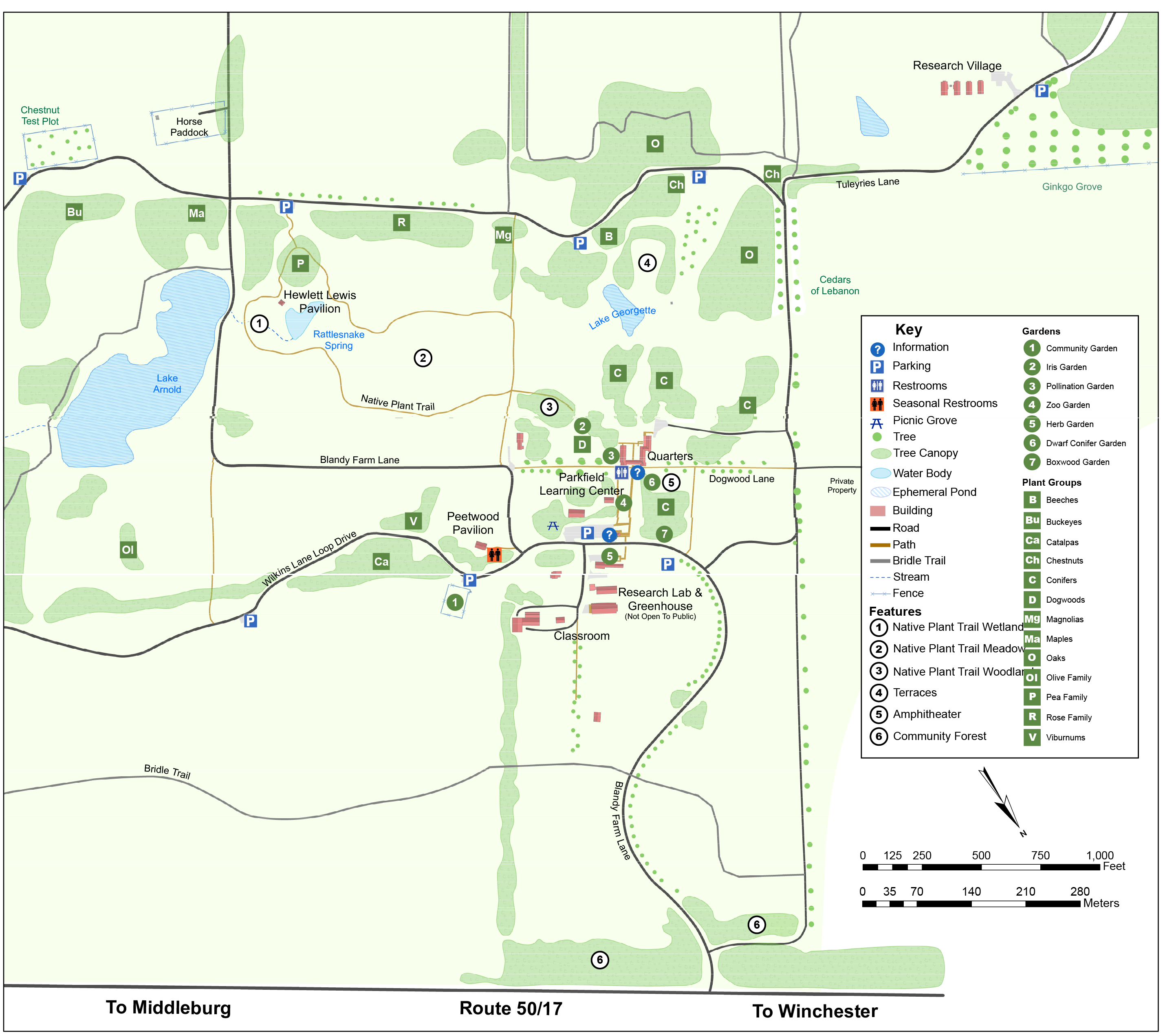 Map of Blandy property highlighting areas of interest